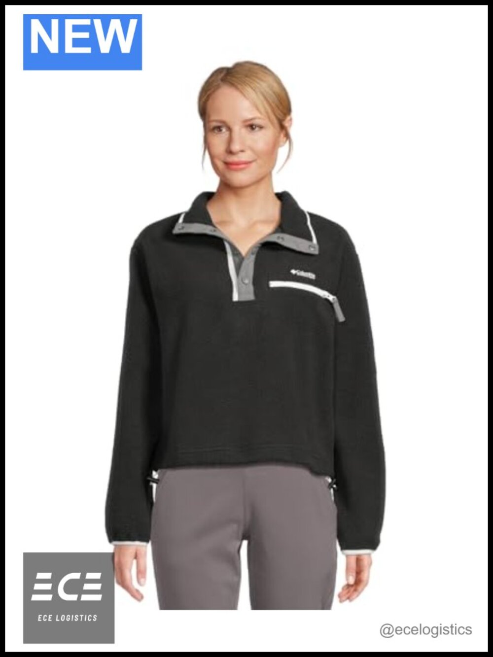 Cropped Half Snap Fleece Pullover Nylon Long Sleeve